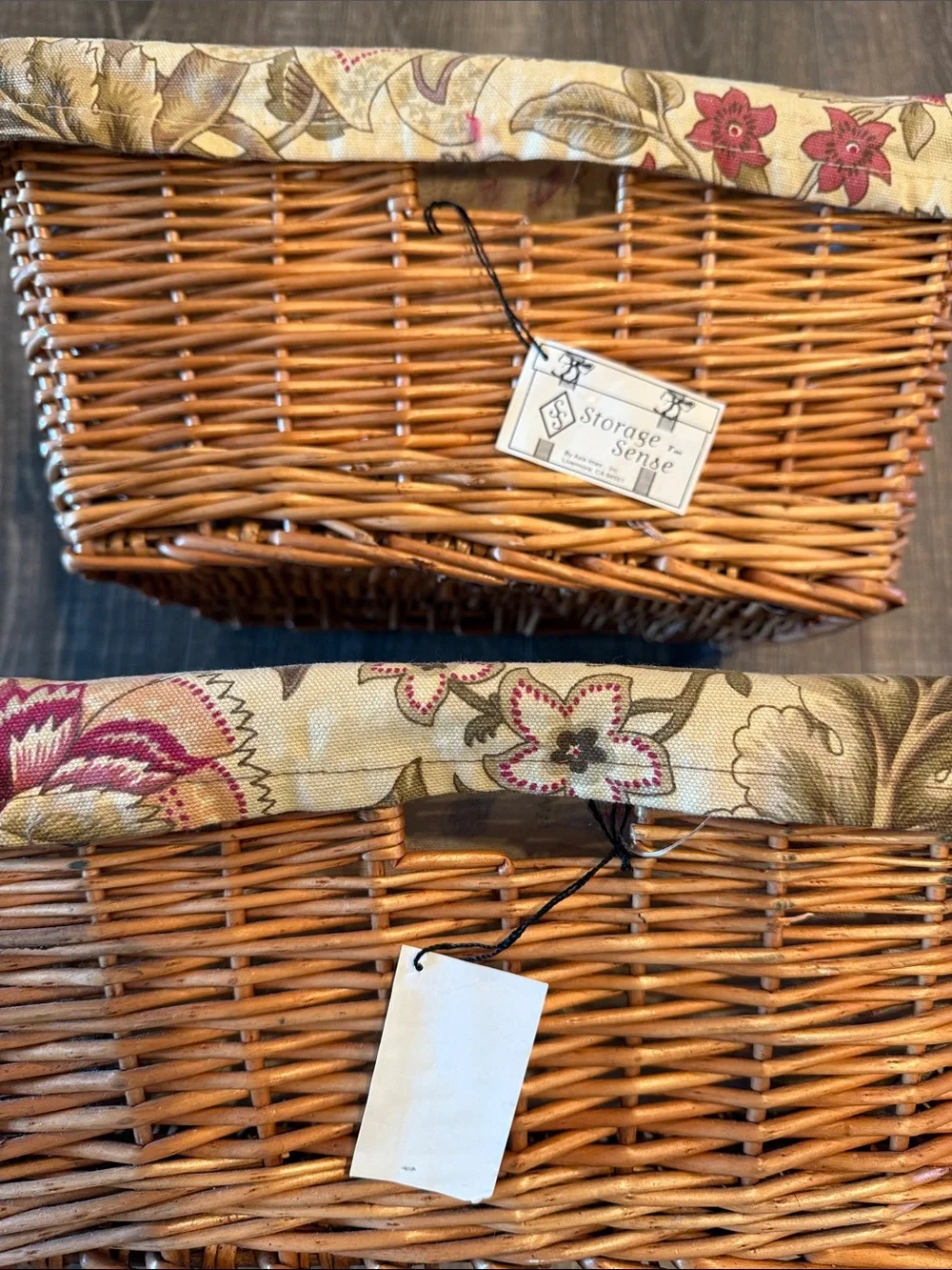 Wicker Storage Basket with Floral Liners Set of 2